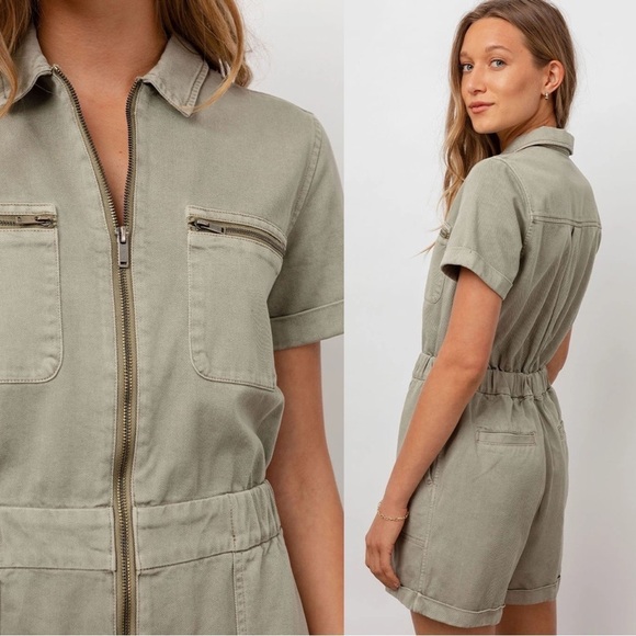 Rails • Effie Utility Romper shortalls playsuit Seagrass sage green twill zip - Picture 9 of 12